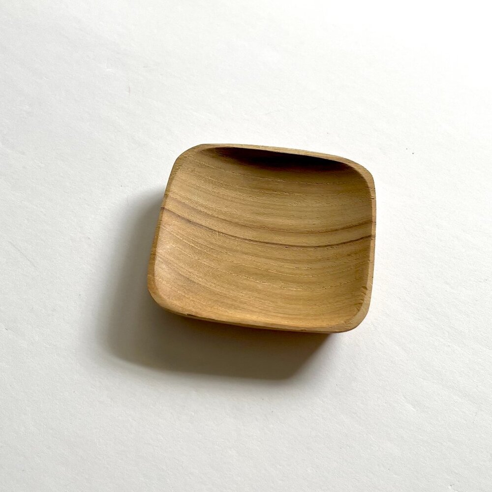3"x3" Square Plate Natural Teak Wood Jewelry Ring Trinket Dish Spoon Rest